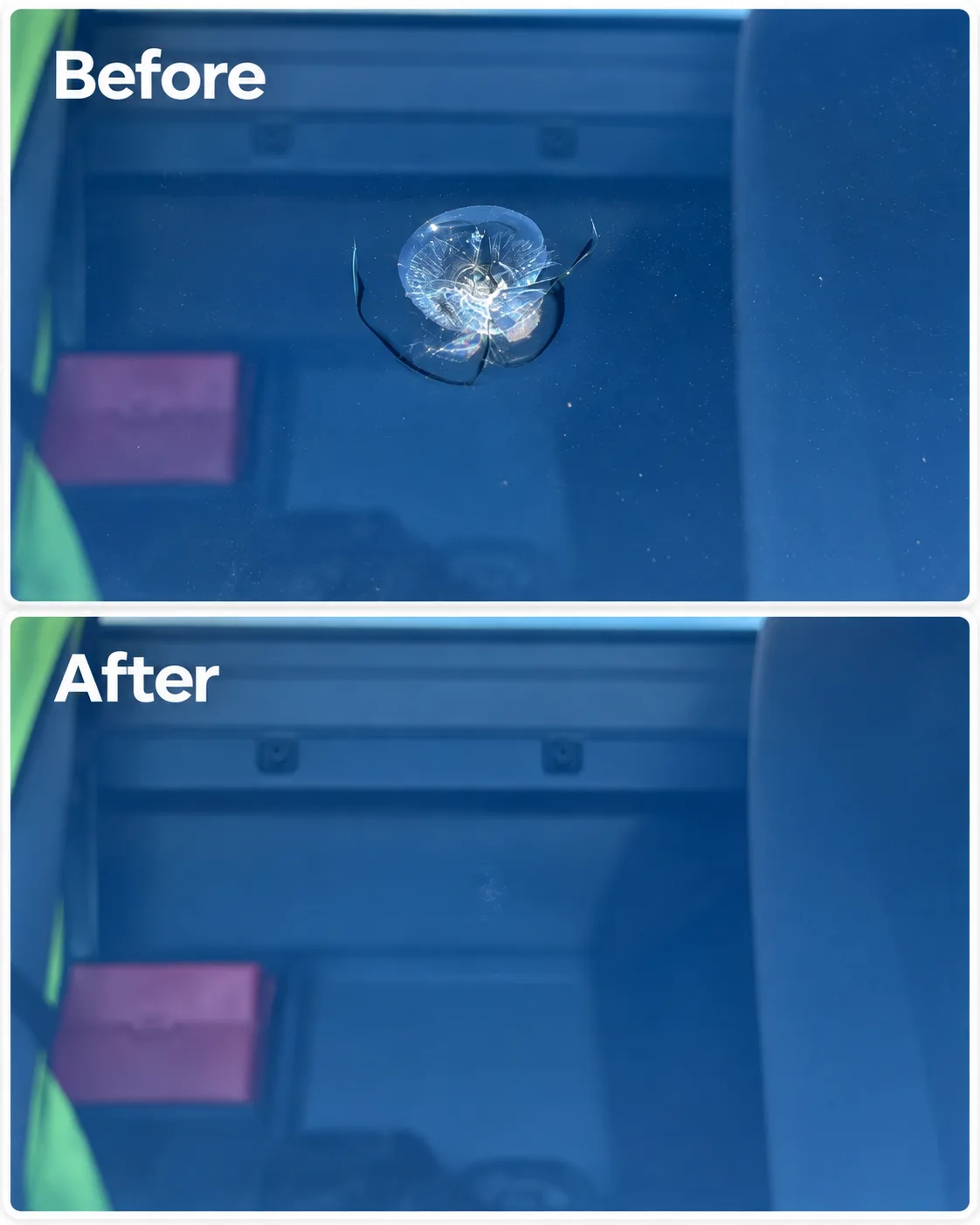 Windshield repair work detail